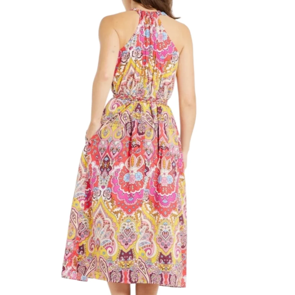 Marilyn Belted Sleeveless Cotton Midi Dress in Zanzibar... Size XL - Picture 2 of 10